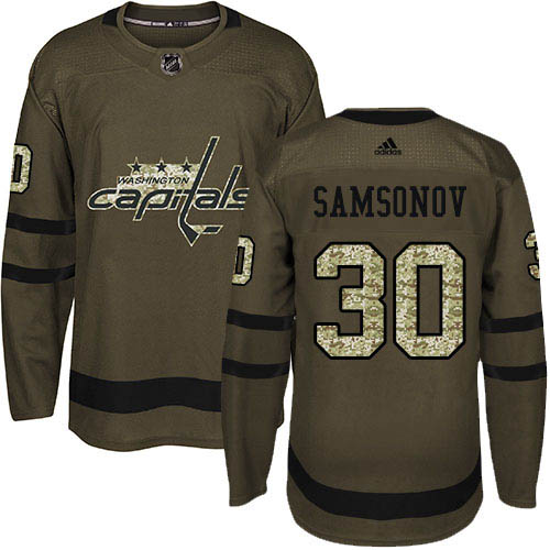 Men Adidas Washington Capitals #30 Ilya Samsonov Green Salute to Service Stitched NHL Jersey